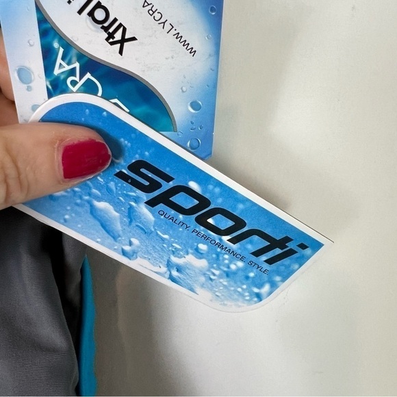 Sporti Swimsuit womens small Solid Piped Thin Strap One Piece Grey/Turquoise - Picture 5 of 8